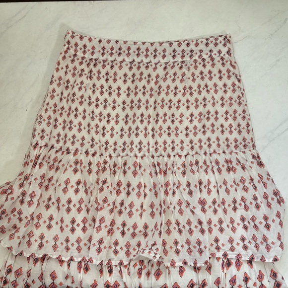 Free People Size 6 White Cha Cha Tiered Midi Cotton Printed Skirt Cottagecore - Picture 4 of 8